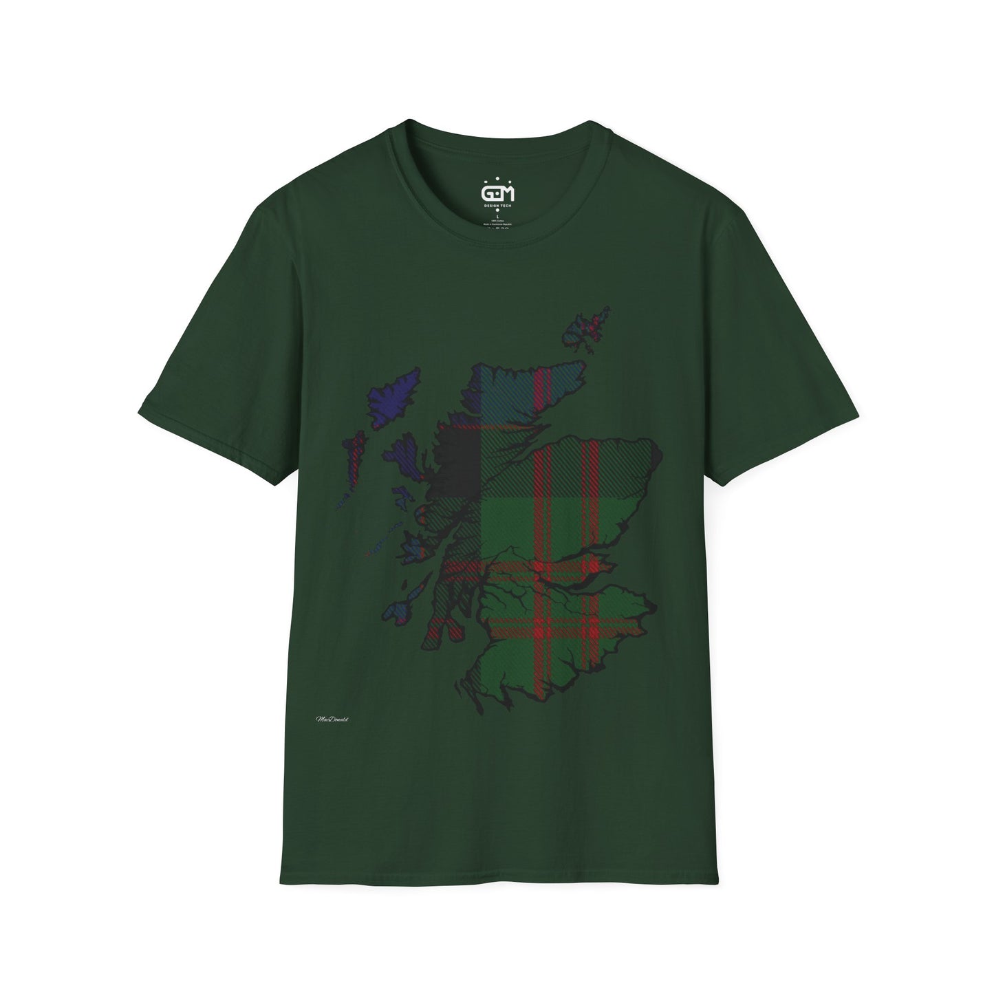 Scotland Tartan Map Softstyle Unisex T-Shirt, MacDonald Tartan, Various Colours