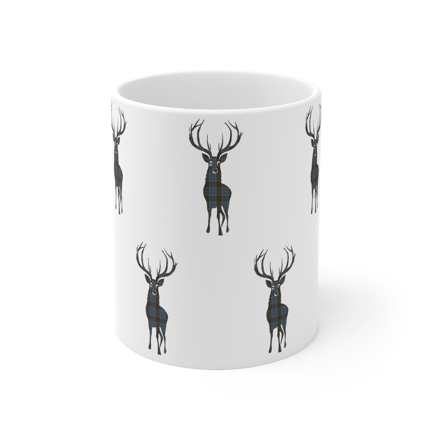 Tartan Stag Mug - Anderson Tartan, Coffee Cup, Tea Cup, Scotland, White