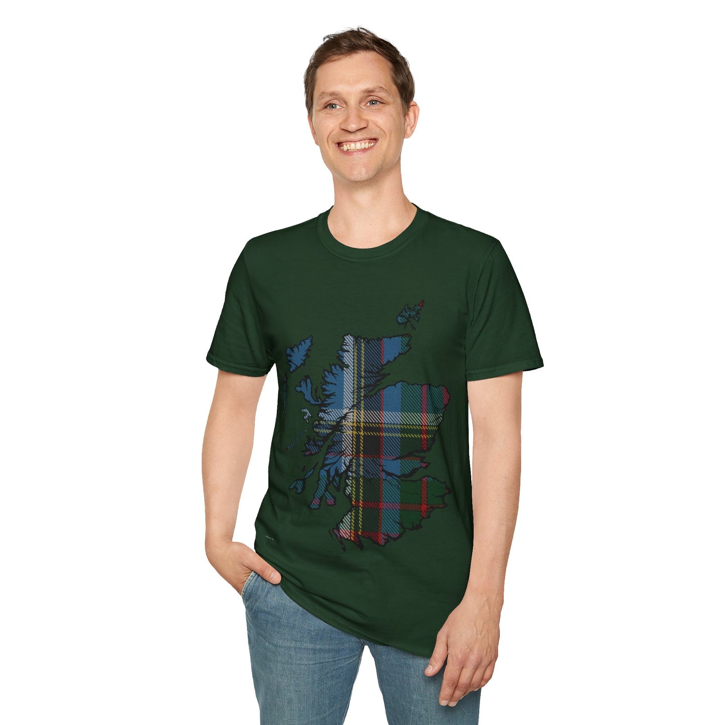 Scotland Tartan Map Softstyle Unisex T-Shirt, Anderson Old Tartan, Various Colours