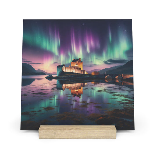 Eilean Donan Castle Northern Lights Gallery Stand, Oak Picture Stand, Scotland Art, Scenery, Landmarks, Various Sizes