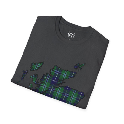 Scotland Tartan Map Softstyle Unisex T-Shirt, Douglas Tartan, Various Colours