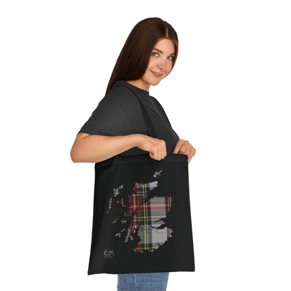 Reversible Scotland Tartan Map Cotton Tote Bag - Stewart Dress Tartan