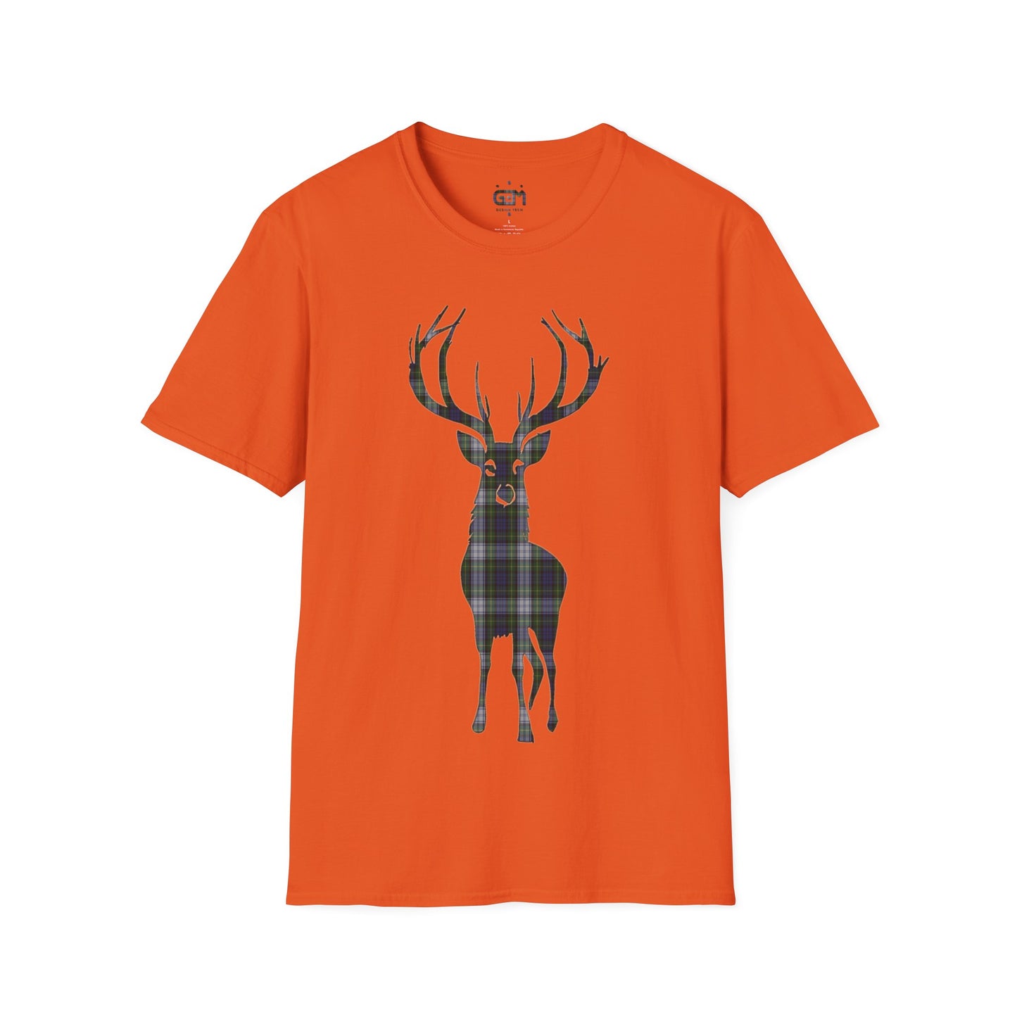 Tartan Stag Softstyle T-Shirt - Gordon Dress Tartan, Unisex Tee, Scottish Scenery, Various Colours