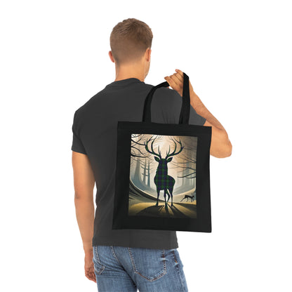 Reversible Scotland Tartan Stag Cotton Tote Bag - Black Watch Tartan