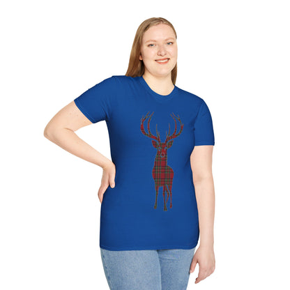 Tartan Stag Softstyle T-Shirt - Stewart Royal Tartan, Unisex Tee, Scottish Scenery, Various Colours