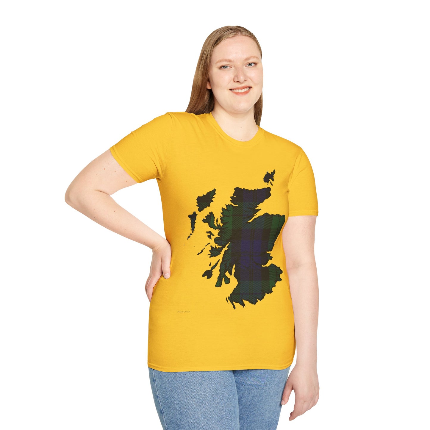 Scotland Tartan Map Softstyle Unisex T-Shirt, Black Watch Tartan, Various Colours