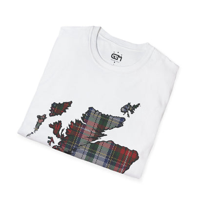 Scotland Tartan Map Softstyle Unisex T-Shirt, Stewart Tartan, Various Colours