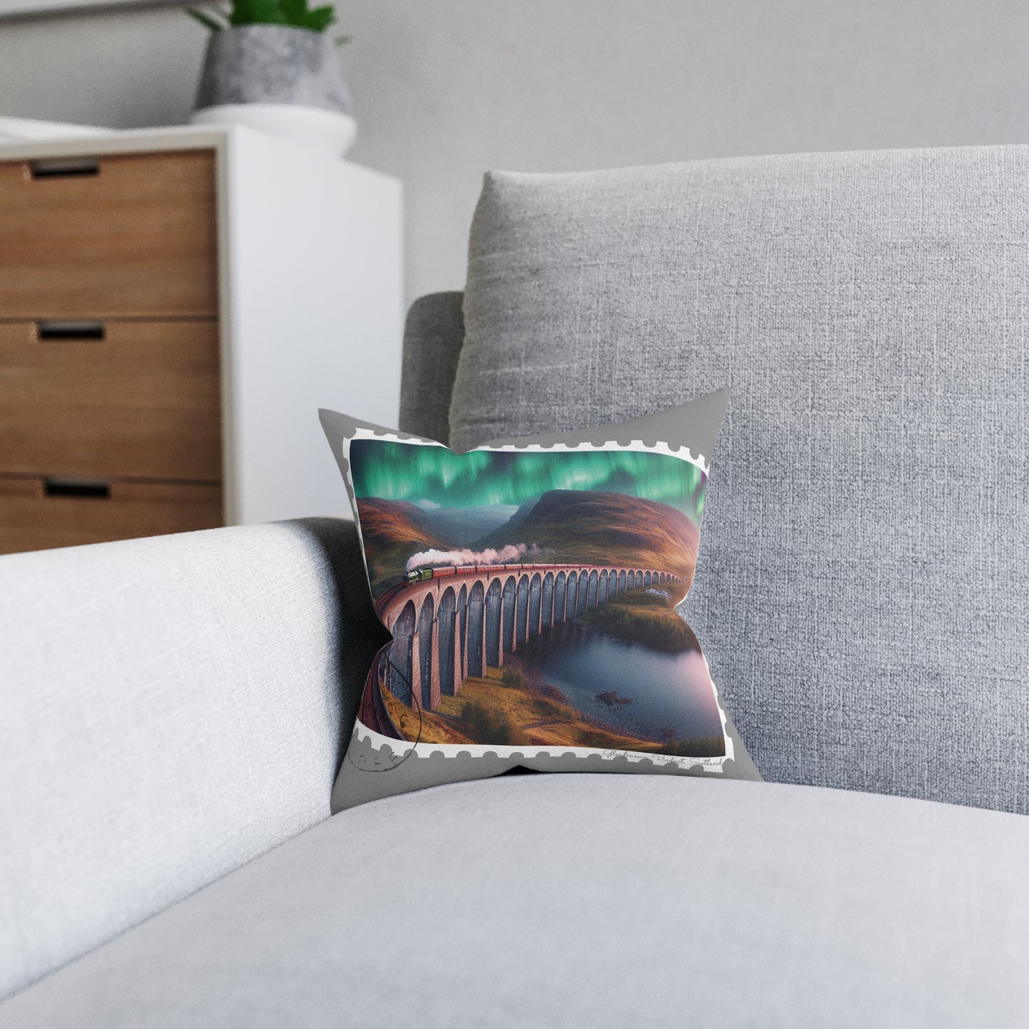 Glenfinnan Viaduct Art Stamp Square Cushion, Various Sizes