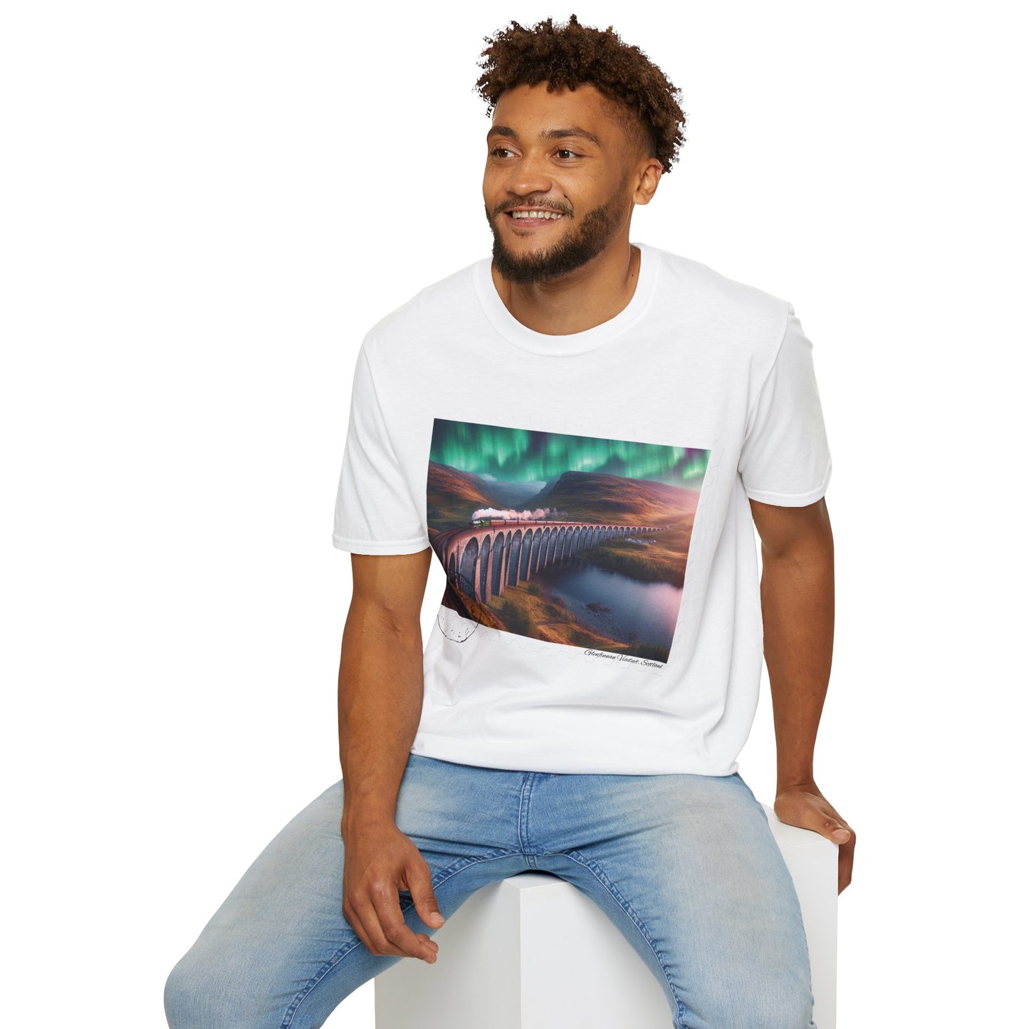 Postcard Glenfinnan Viaduct Art Softstyle T-Shirt, Unisex Tee, Scotland Shirt, Various Colours