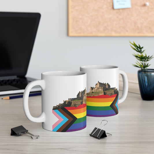 Pride Progress Rock Edinburgh Castle Photo Mug, White