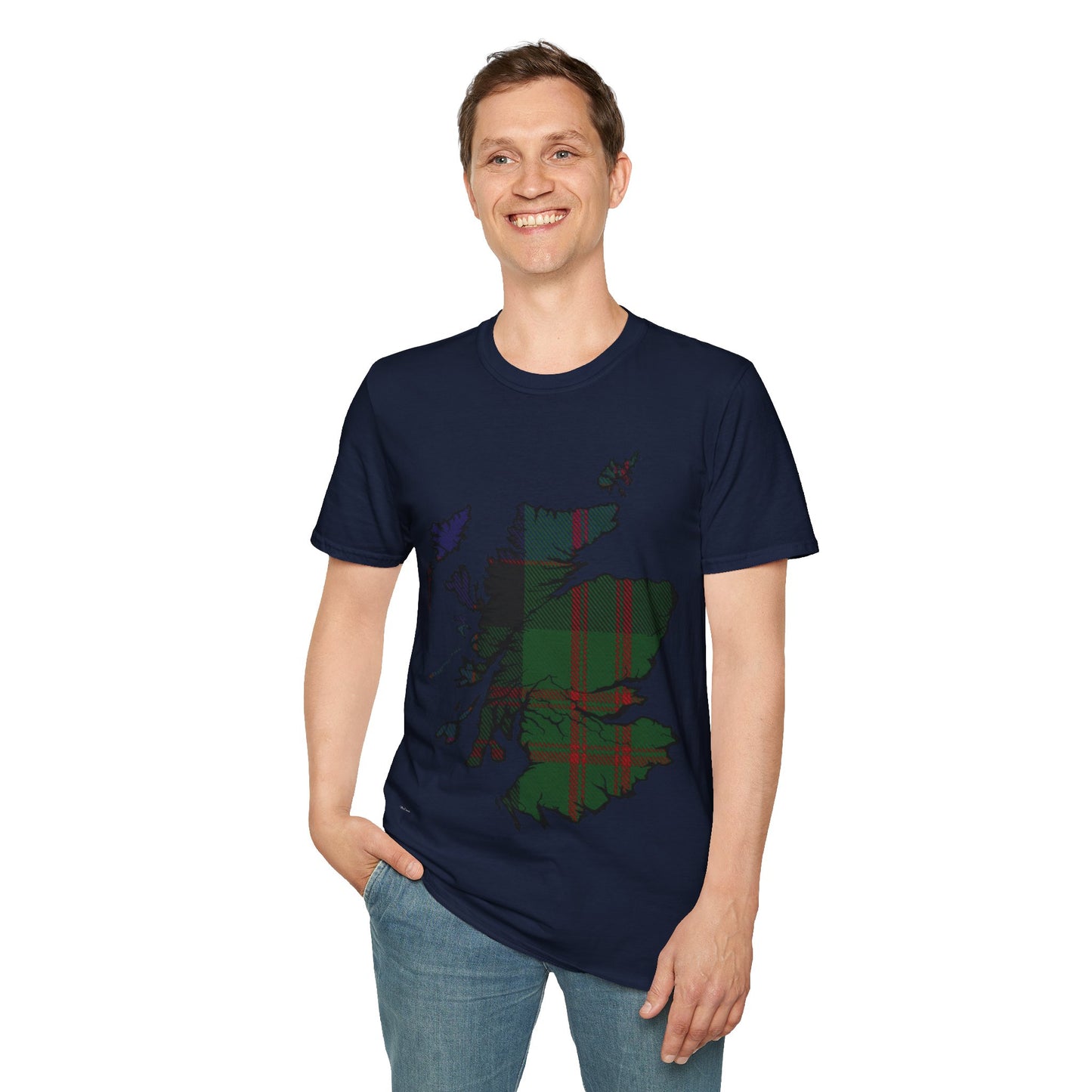 Scotland Tartan Map Softstyle Unisex T-Shirt, MacDonald Tartan, Various Colours