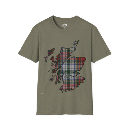 Scotland Tartan Map Softstyle Unisex T-Shirt, Stewart Tartan, Various Colours