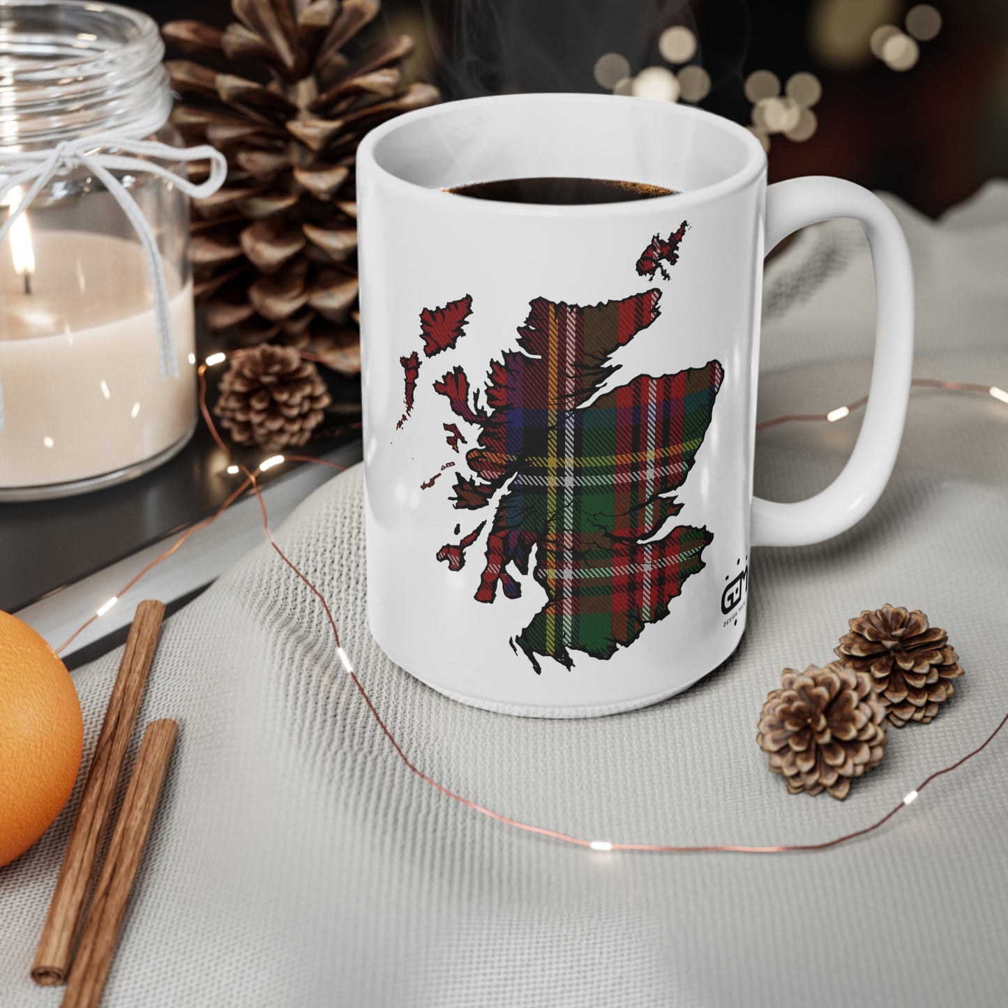 Stewart Royal Tartan Scotland Map Mug, Coffee Cup, Tea Cup, Scotland, White