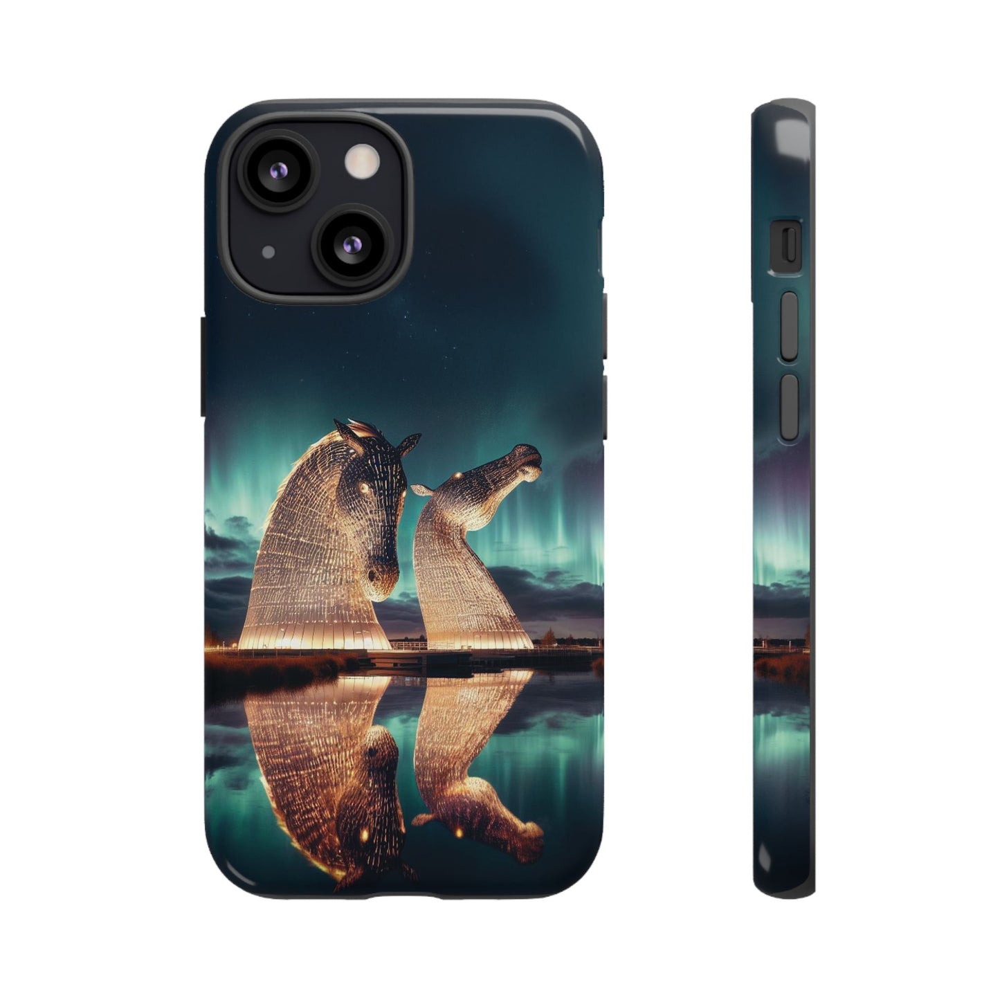 Kelpies Northern Lights Art Variant Phone Case, Scotland, Apple