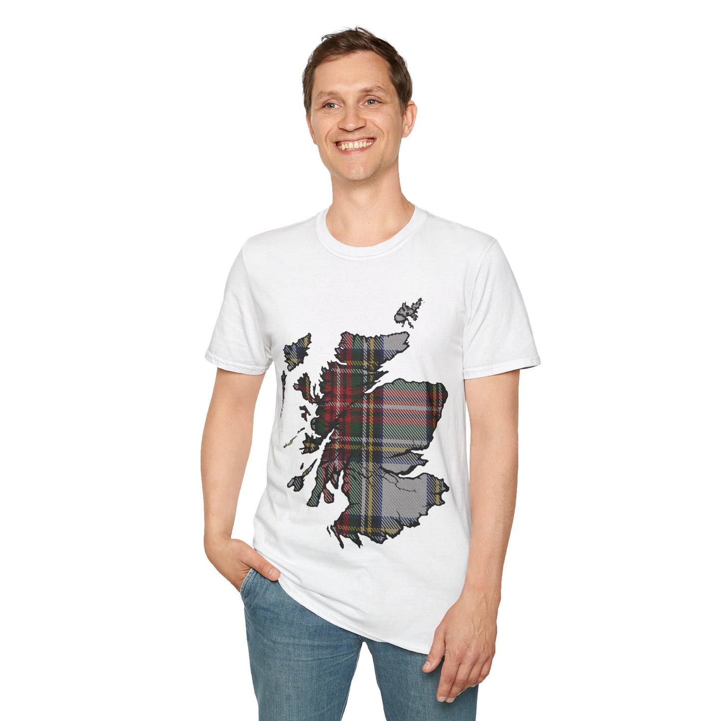 Scotland Tartan Map Softstyle Unisex T-Shirt, Stewart Dress Tartan, Various Colours