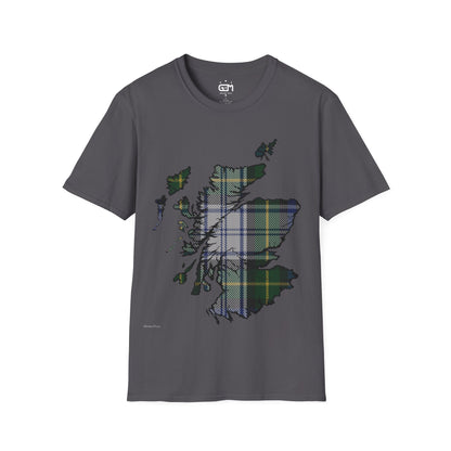 Scotland Tartan Map Softstyle Unisex T-Shirt, Gordon Dress Tartan, Various Colours