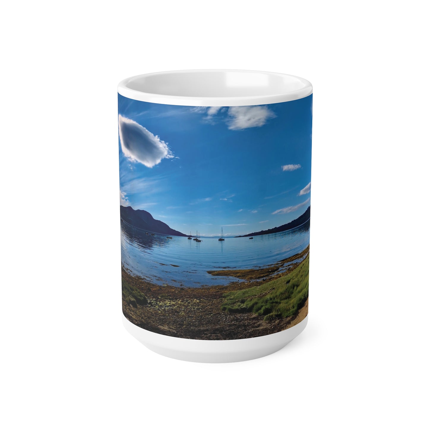 Holy Isle from Arran Photo Mug, White