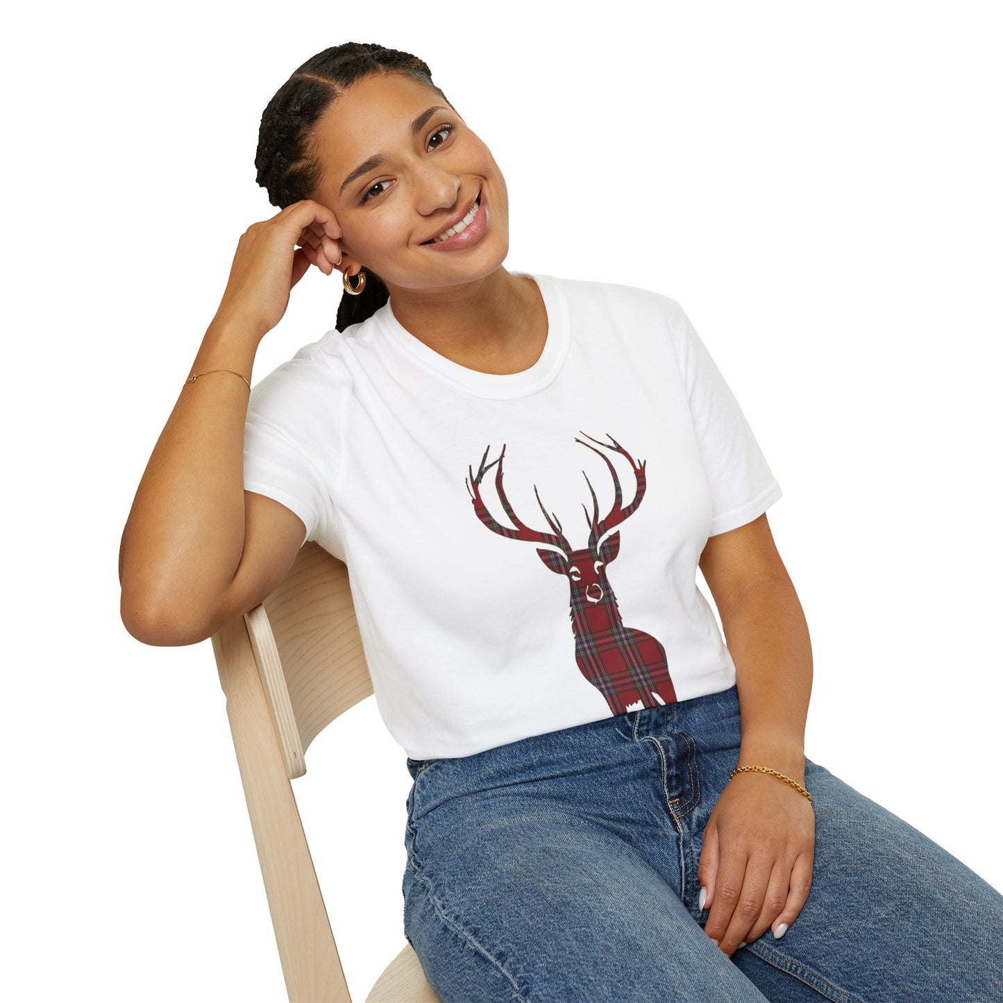 Tartan Stag Softstyle T-Shirt - MacFarlane Tartan, Unisex Tee, Scottish Scenery, Various Colours