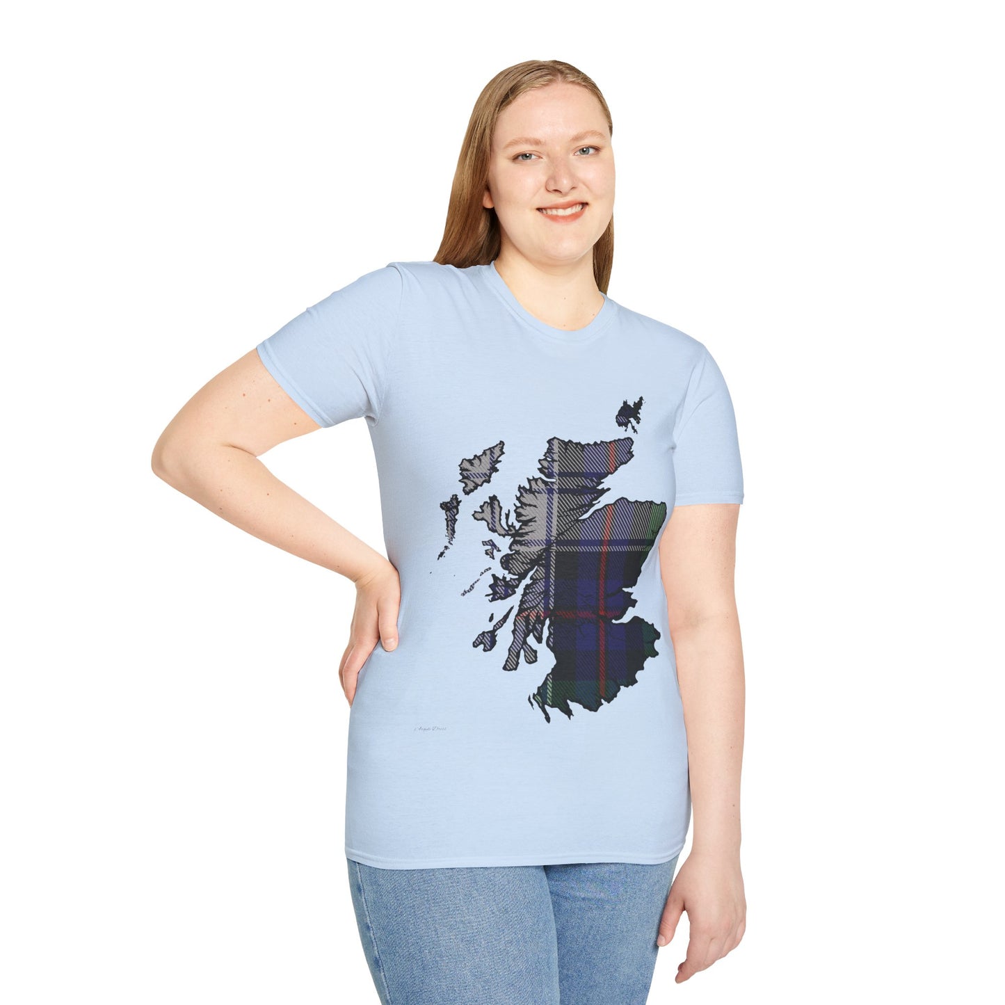 Scotland Tartan Map Softstyle Unisex T-Shirt, Argyle Dress Tartan, Various Colours