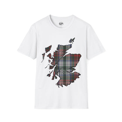 Scotland Tartan Map Softstyle Unisex T-Shirt, Stewart Tartan, Various Colours