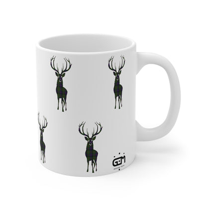 Tartan Stag Mug - MacDonald Tartan, Coffee Cup, Tea Cup, Scotland, White