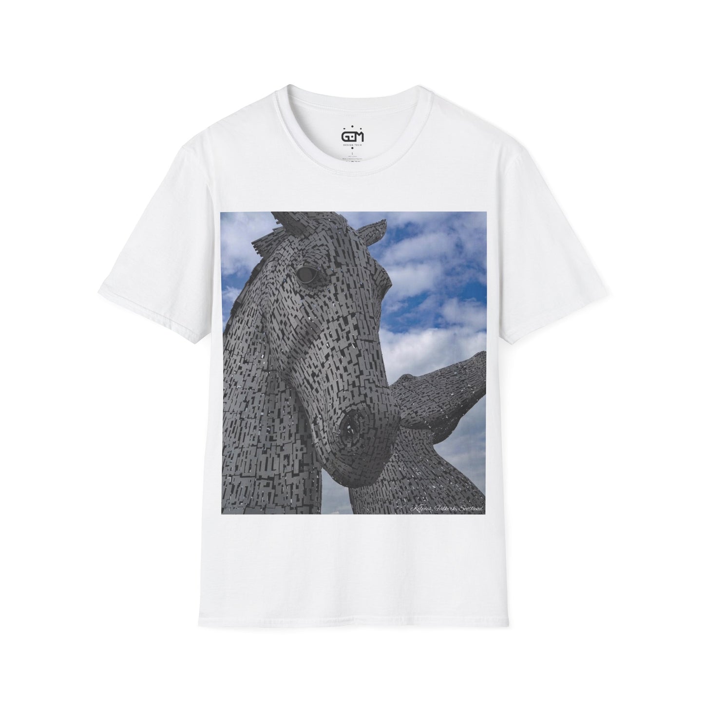 Kelpies Photo Softstyle T-Shirt, Unisex Tee, Scotland Shirt, Scottish Landmark, Nature, Scenery, Various Colours