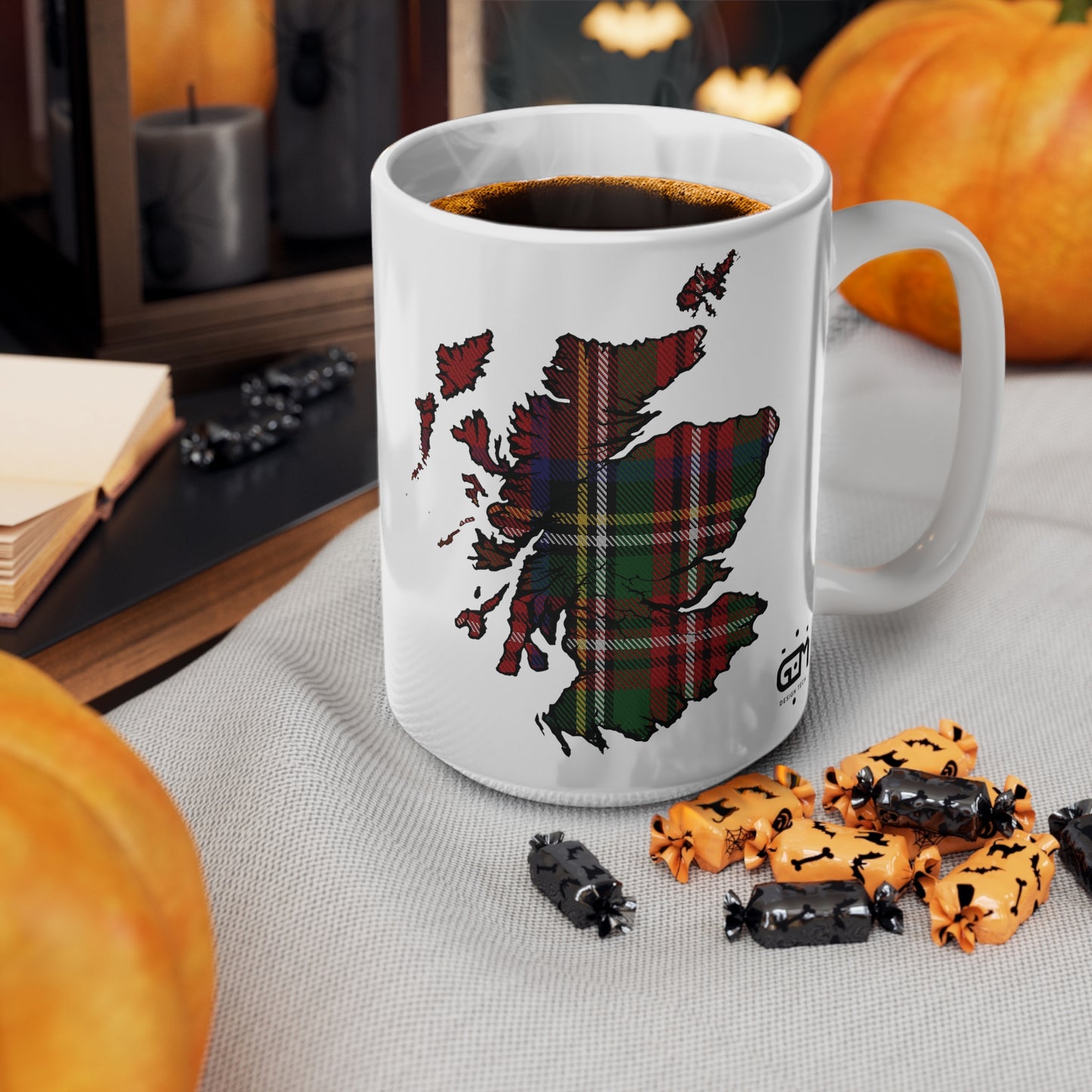 Stewart Royal Tartan Scotland Map Mug, Coffee Cup, Tea Cup, Scotland, White