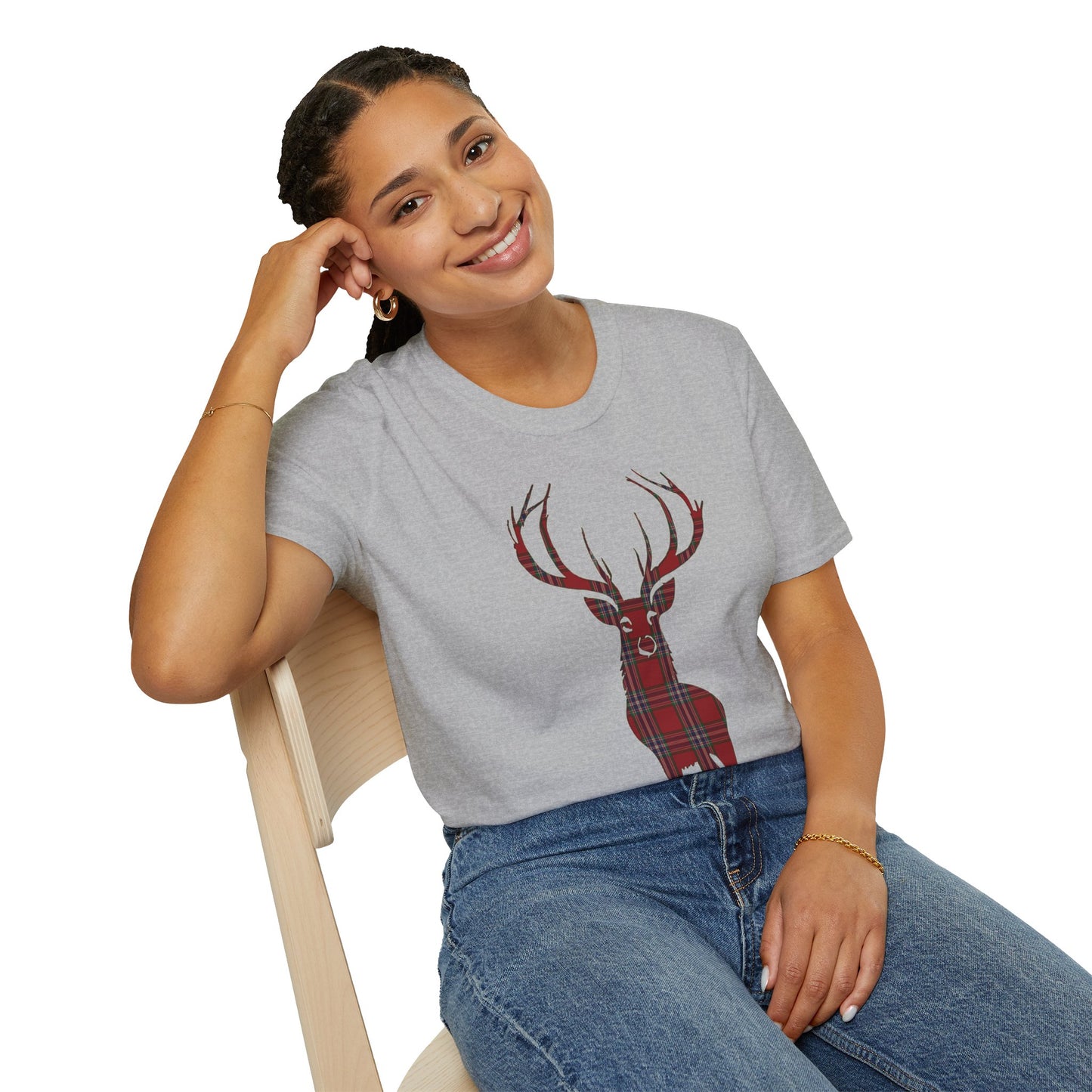 Tartan Stag Softstyle T-Shirt - MacFarlane Tartan, Unisex Tee, Scottish Scenery, Various Colours