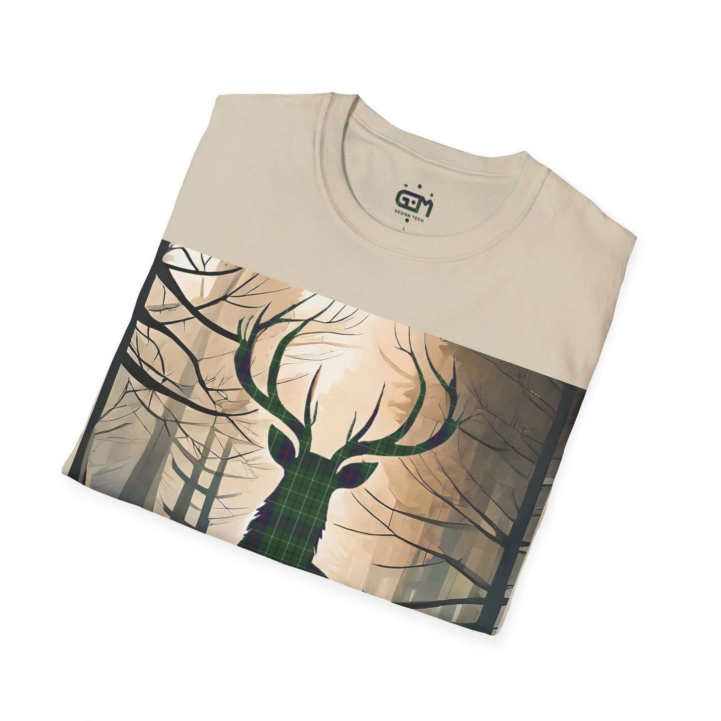 Stag Tartan Silhouette Softstyle T-Shirt - Duncan Tartan, Unisex Tee, Scottish Scenery, Various Colours