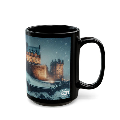 Edinburgh Castle in Winter Mug, Coffee Cup, Tea Cup, Scottish Art, Scottish Landmarks, Scottish Nature, Black