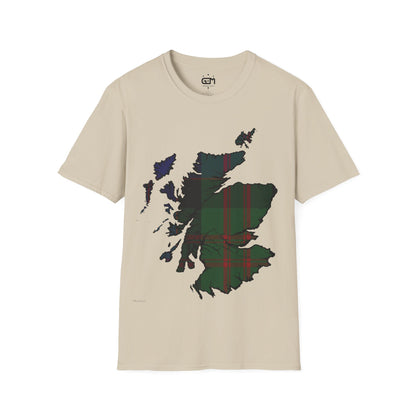 Scotland Tartan Map Softstyle Unisex T-Shirt, MacDonald Tartan, Various Colours