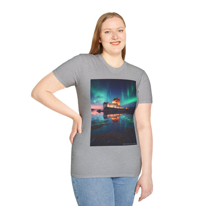 Eilean Donan Castle with Northern Lights Softstyle Unisex T-Shirt, Scotland Tee