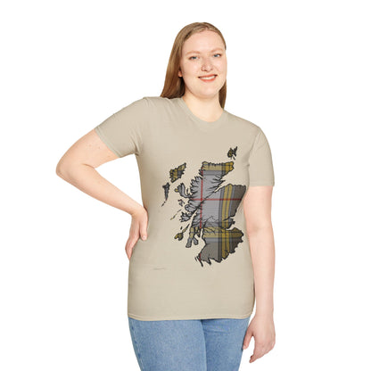 Scotland Tartan Map Softstyle Unisex T-Shirt, Buchanan Dress Tartan, Various Colours