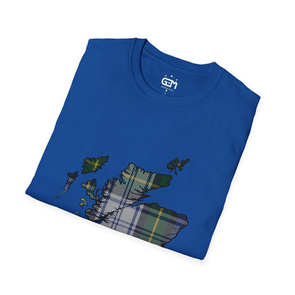 Scotland Tartan Map Softstyle Unisex T-Shirt - Gordon Dress Tartan Tee