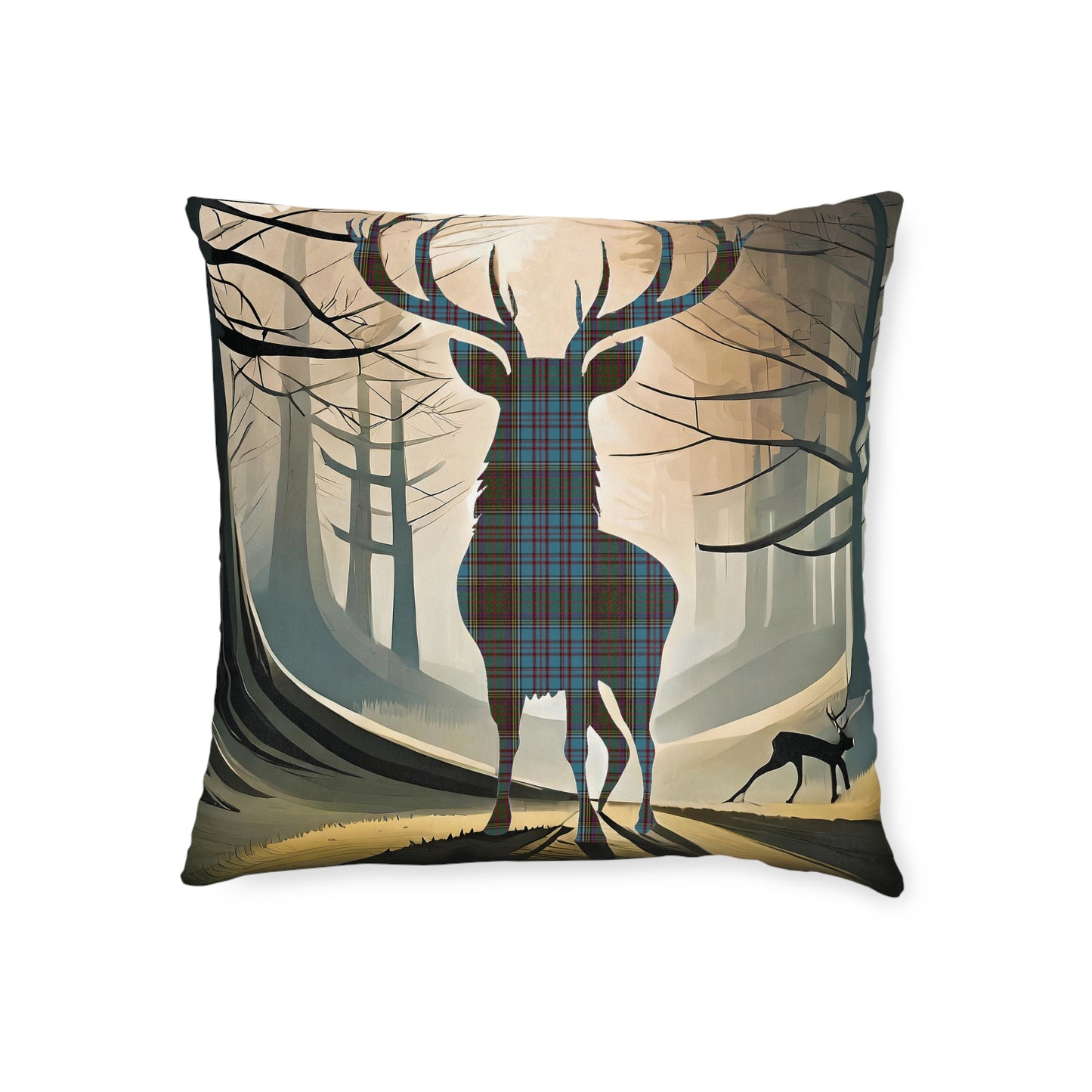 Reversible Square Cushion : Stag / Scotland Map - Anderson Tartan, Various Sizes