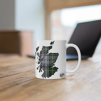 Gordon Dress Tartan Scotland Map Mug, Coffee Cup, Tea Cup, Scotland, White