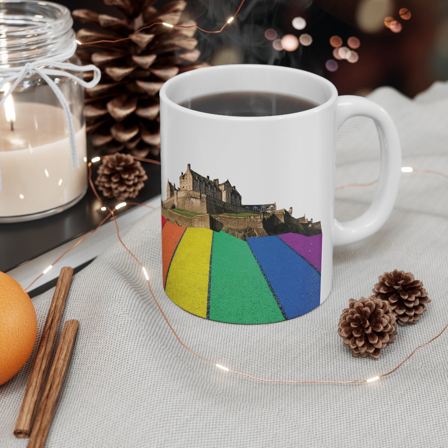 Pride Road Rock Edinburgh Castle Photo Mug, White