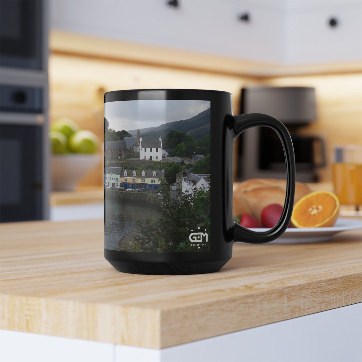 Portree Isle of Skye Photo Mug, Scotland Mug, Tea Cup, Coffee Cup, Scottish Landmark, Coloured Buildings, Nature, Scenery, Black