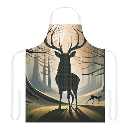 Tartan Stag Woodland Scene Apron - Campbell Tartan, Scottish Cooking Apparel, Chef Accessory