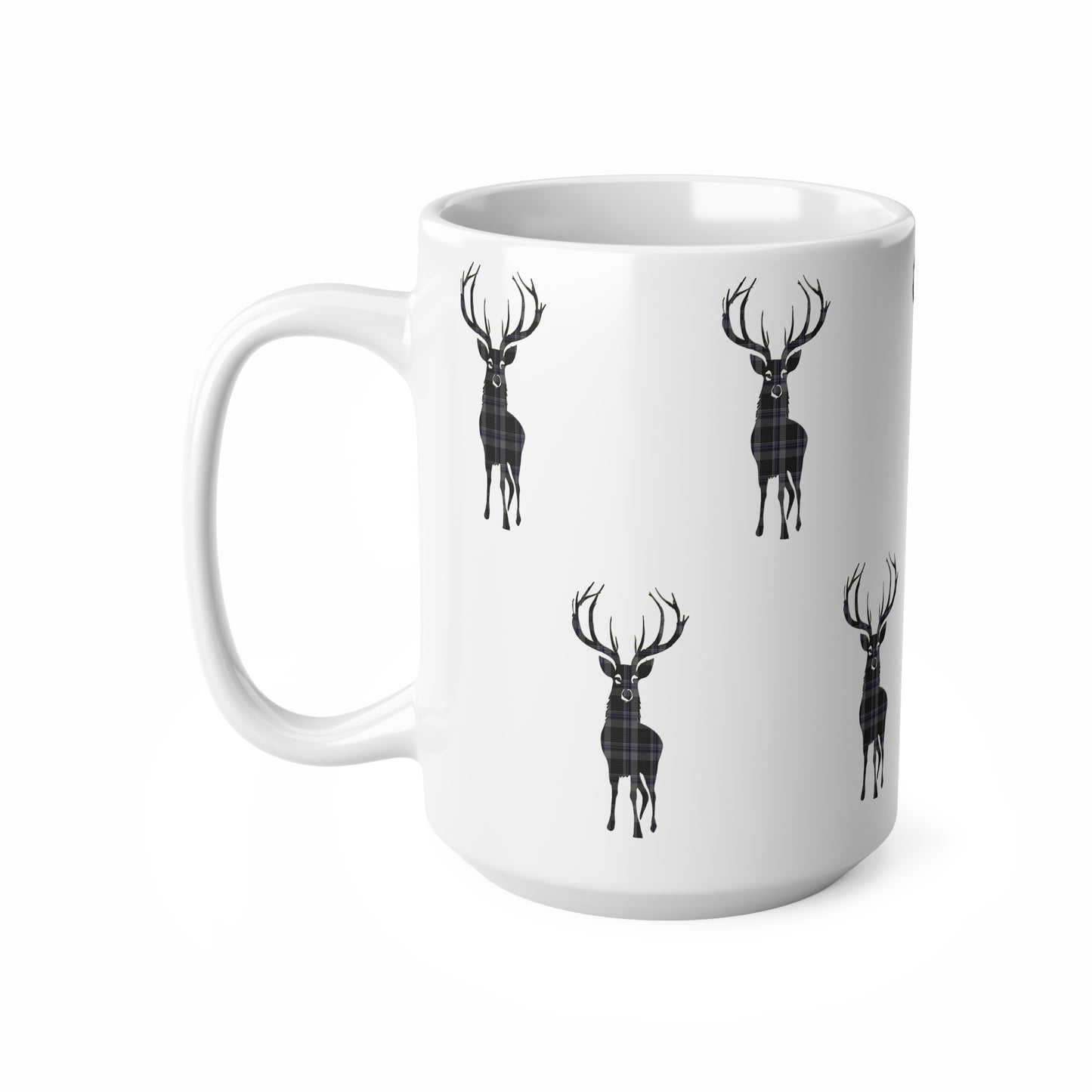 Tartan Stag Mug - Hood Tartan, Coffee Cup, Tea Cup, Scotland, White