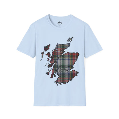 Scotland Tartan Map Softstyle Unisex T-Shirt, Stewart Tartan, Various Colours