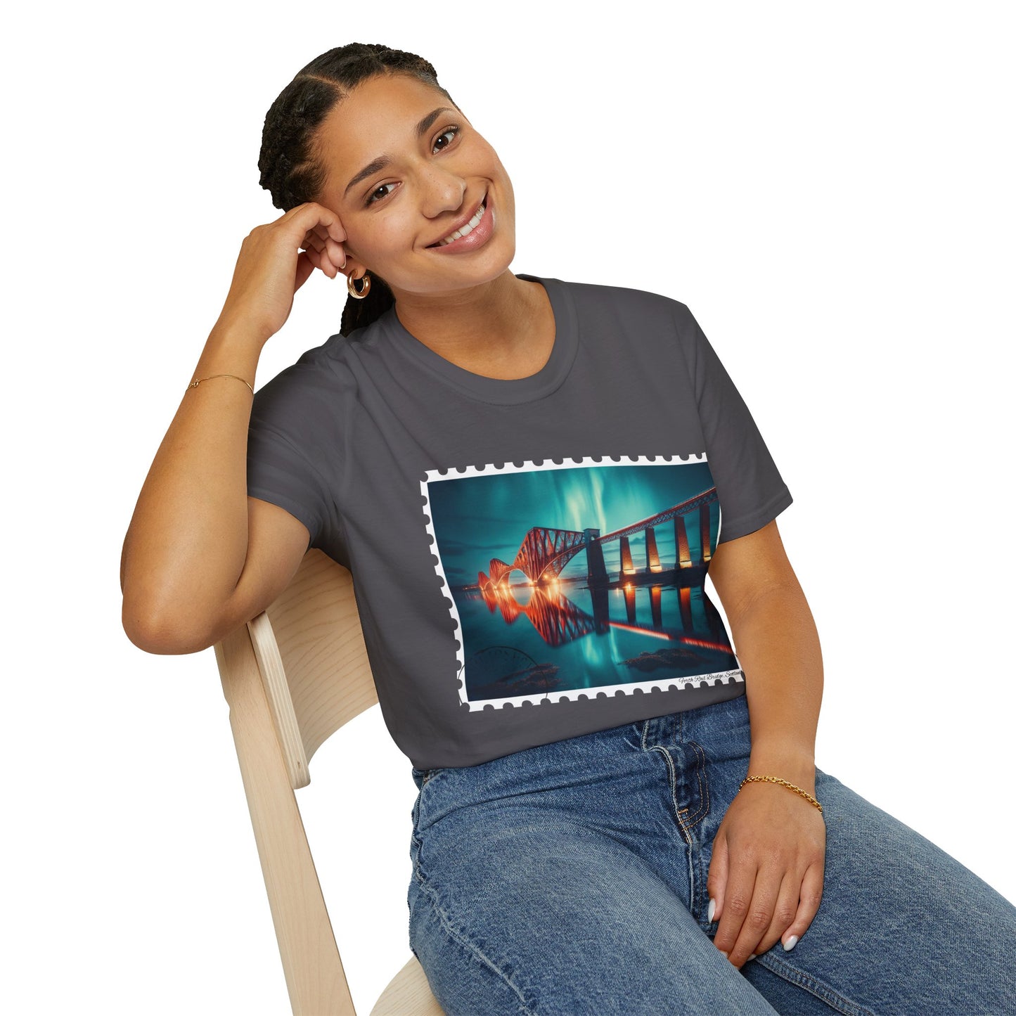 Postcard Forth Rail Bridge Art Softstyle T-Shirt, Unisex Tee, Scotland Shirt, Various Colours