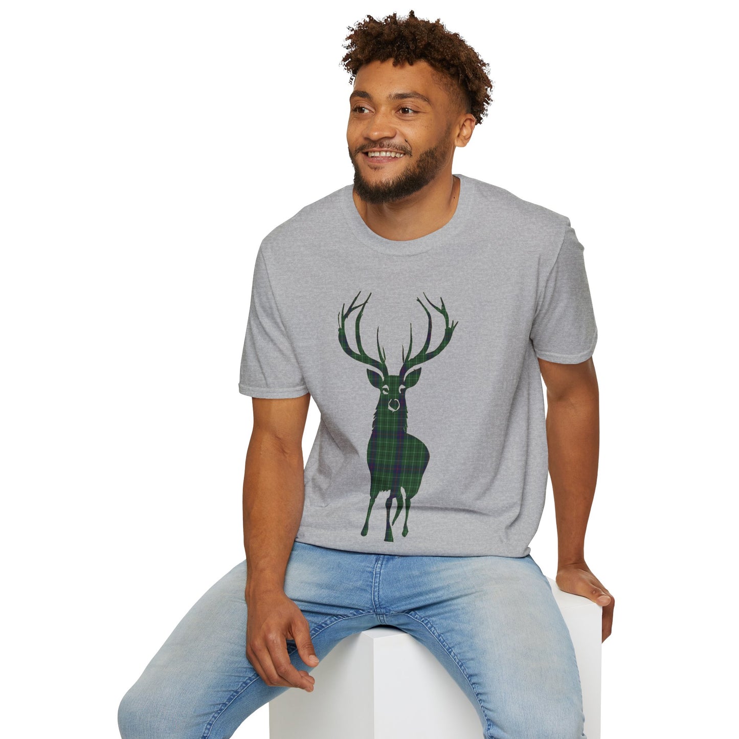 Tartan Stag Softstyle T-Shirt - Duncan Tartan, Unisex Tee, Scottish Scenery, Various Colours