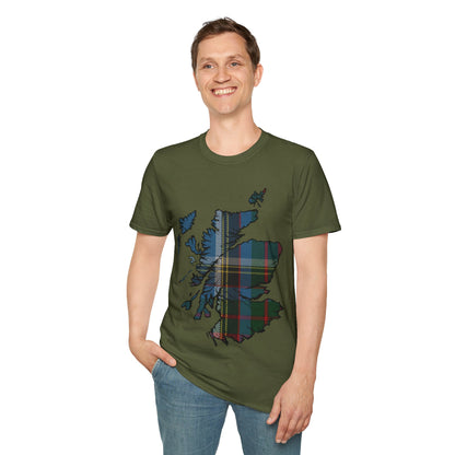 Scotland Tartan Map Softstyle Unisex T-Shirt, Anderson Old Tartan, Various Colours