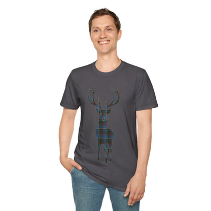 Tartan Stag Softstyle T-Shirt - Anderson Old Tartan, Unisex Tee, Scottish Scenery, Various Colours