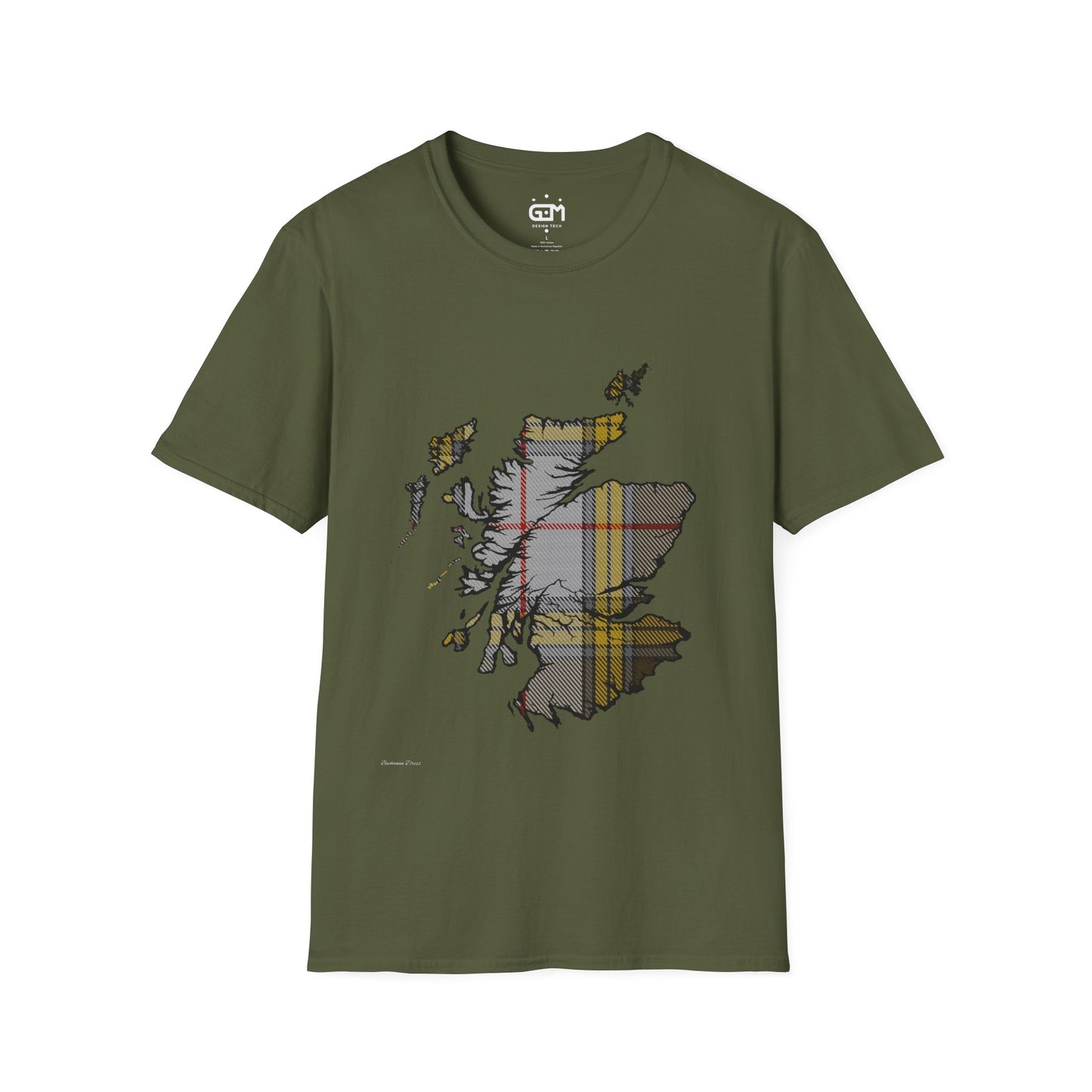 Scotland Tartan Map Softstyle Unisex T-Shirt - Buchanan Dress Tartan Tee