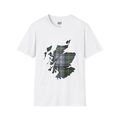 Scotland Tartan Map Softstyle Unisex T-Shirt - Gordon Dress Tartan Tee