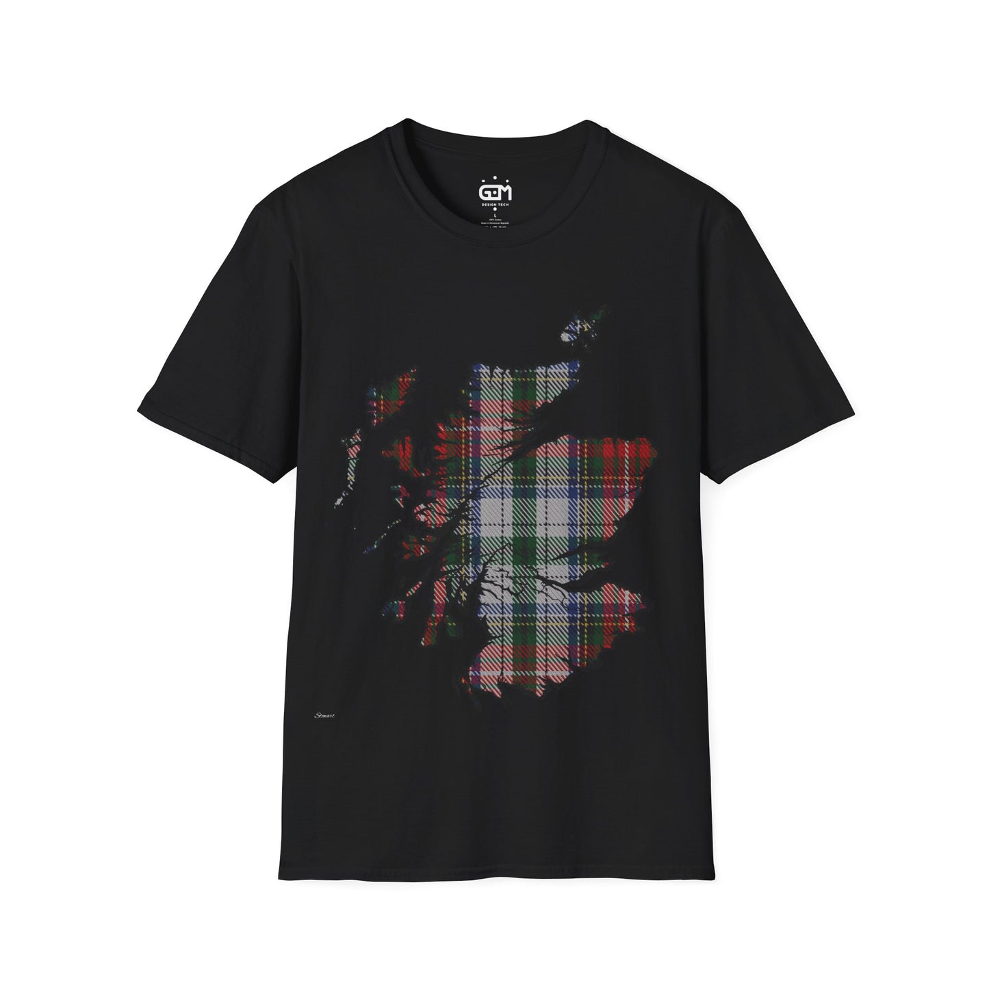 Scotland Tartan Map Softstyle Unisex T-Shirt, Stewart Tartan, Various Colours