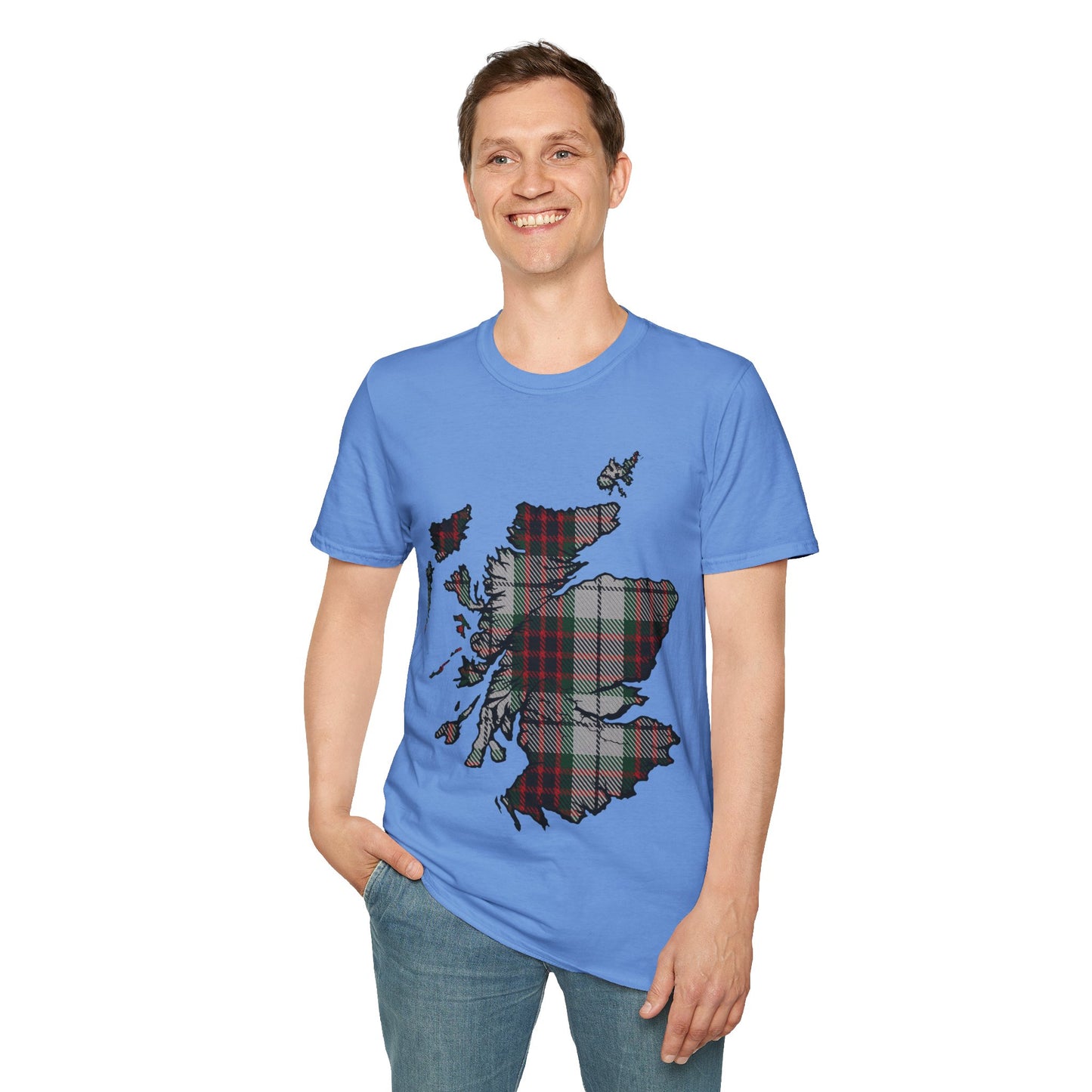 Scotland Tartan Map Softstyle Unisex T-Shirt, Fraser Dress Tartan, Various Colours