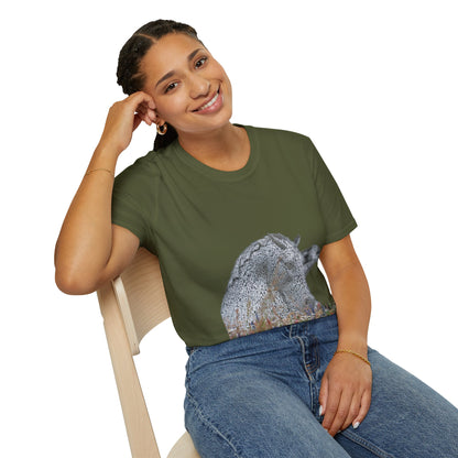 Kelpies with Meadow No Sky Photo Softstyle Unisex T-Shirt, Scottish Tee